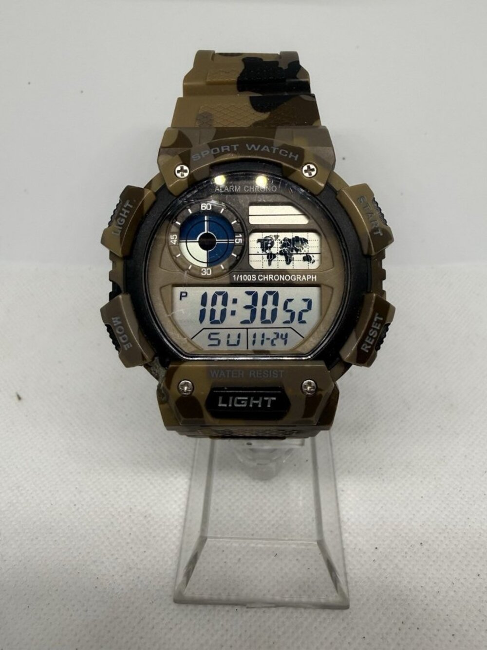 Rugged Digital Analog Sports Watch Men's Camouflage Brown Resin Case Chronograph